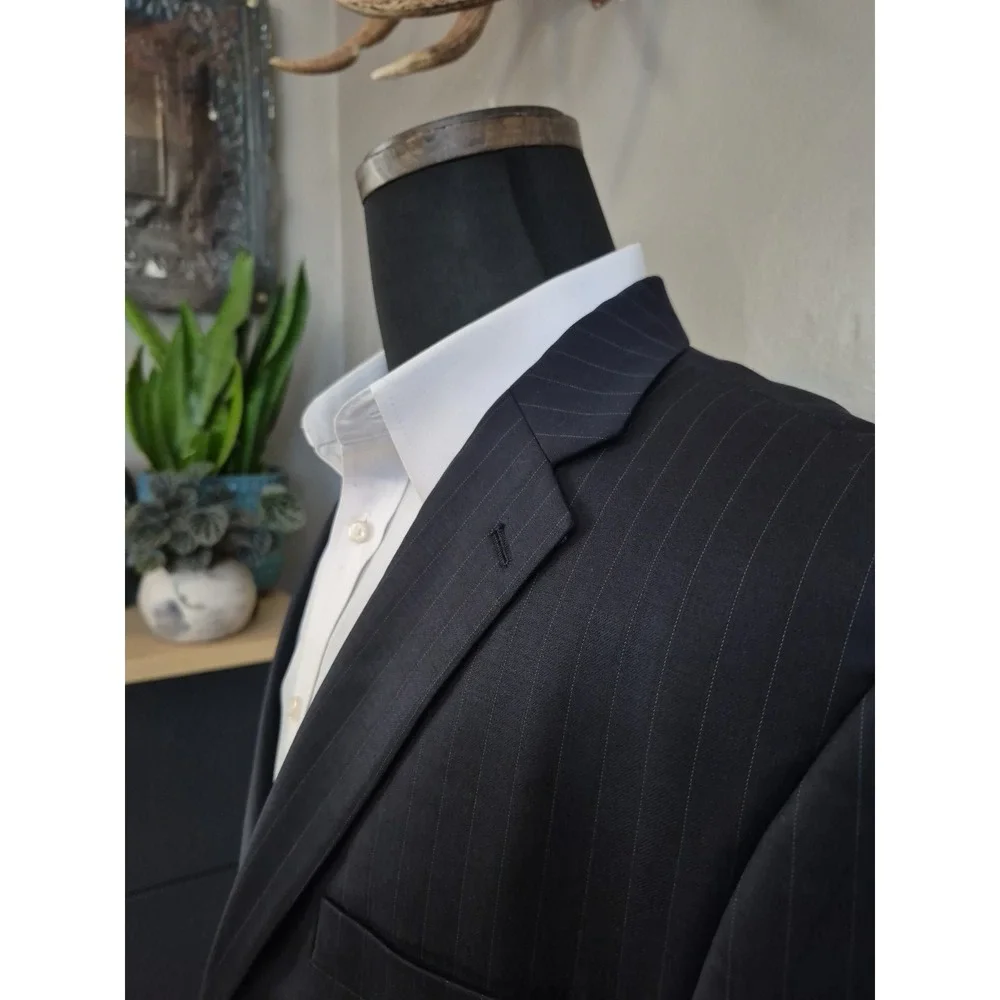 Lauren Ralph Lauren Mens Wool Sports Coat 44L Blue Stripe 2 Button Blazer